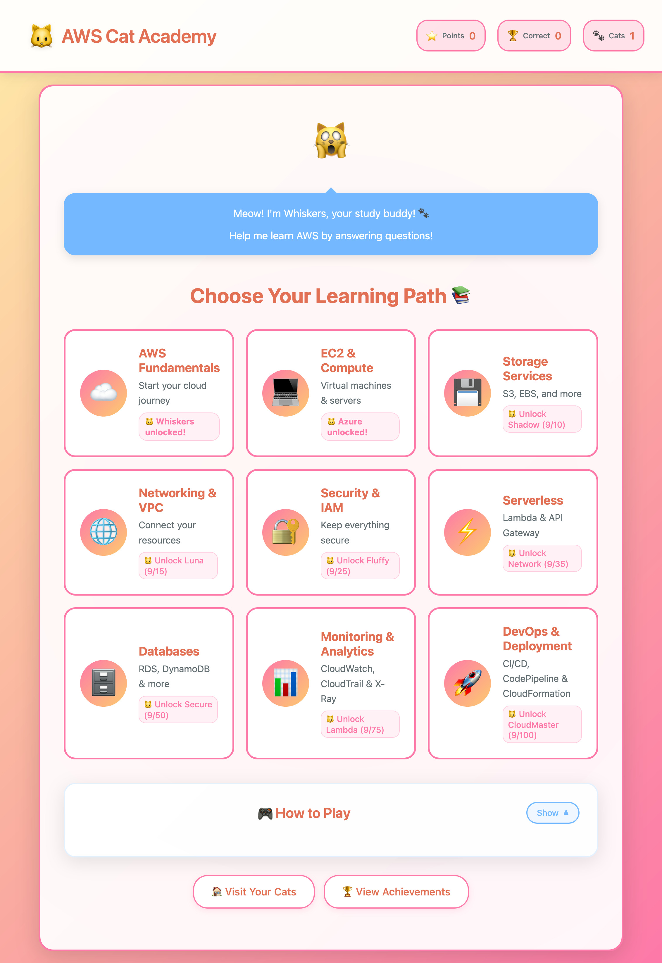 AWS Cat Academy Game Interface