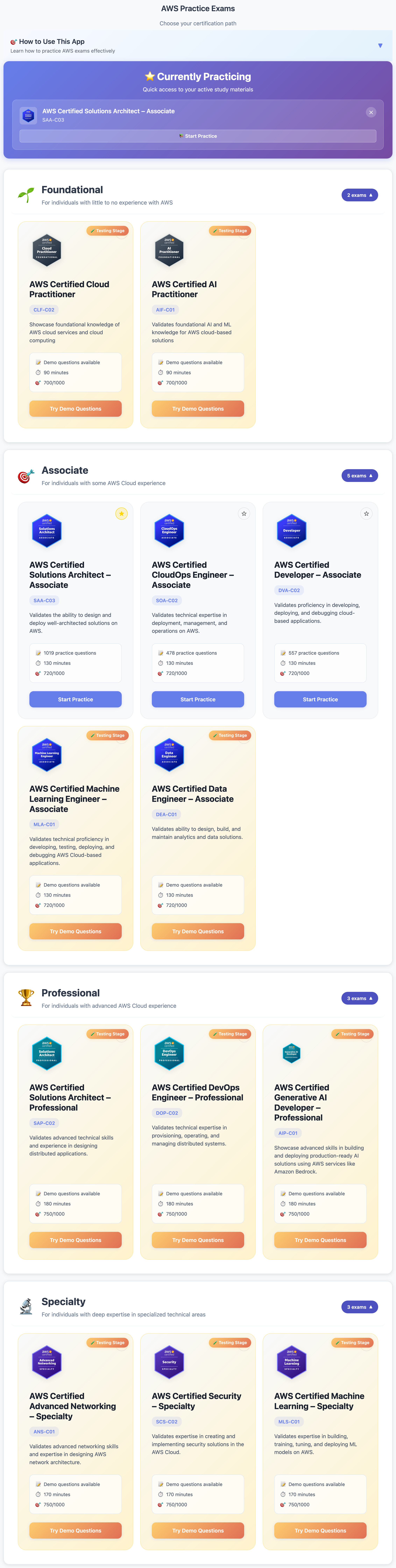 AWS Exam Practice Dashboard